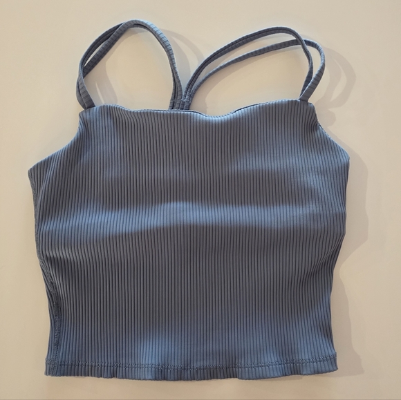 Love Tree Small Blue Ribbed Crop Tank Top - Picture 1 of 6